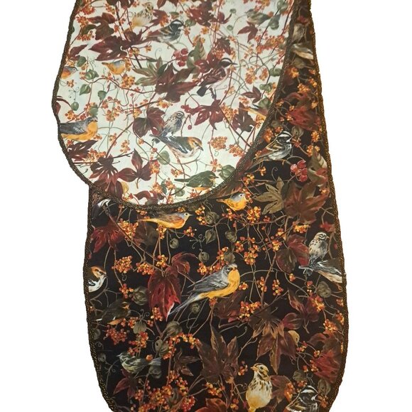 Quilted Bird Table Runner Reversible Brown Floral Nature Handmade 42x12 - Picture 3 of 3